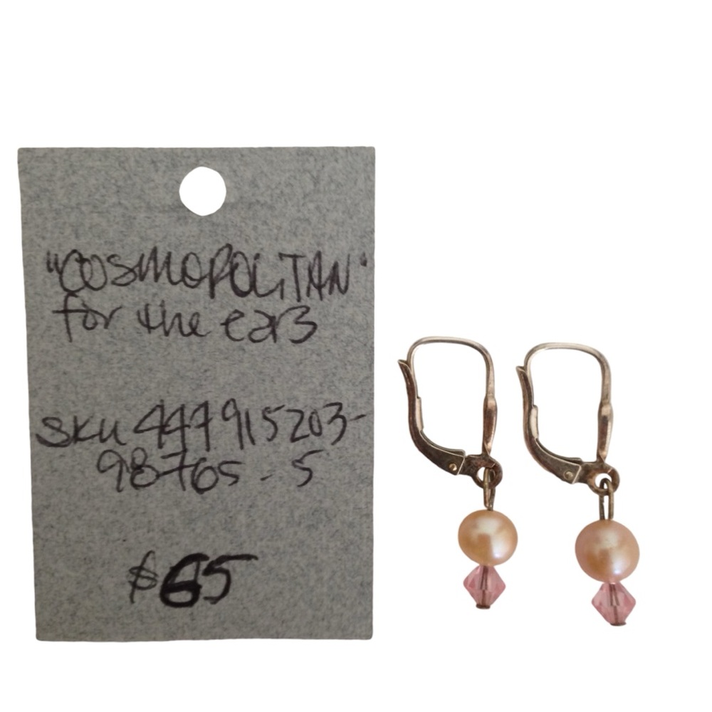 Vintage Pink Pearl Rose Quartz Drop Earrings Sterling Silver Chic New - Picture 5 of 13